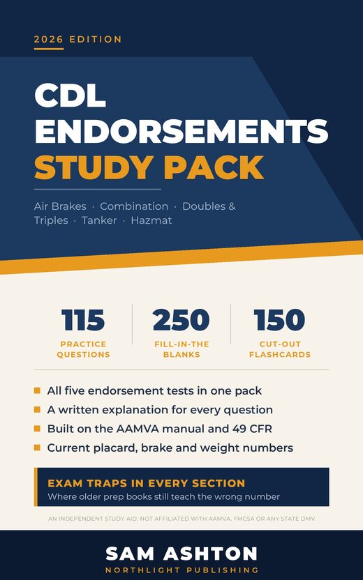 CDL Endorsements Study Pack 2026: Air Brakes, Combination, Doubles/Triples, Tanker, Hazmat book cover