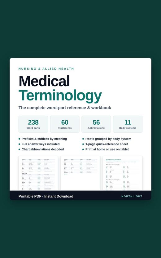 Medical Terminology Study Guide: 238 Prefixes, Suffixes, and Roots book cover